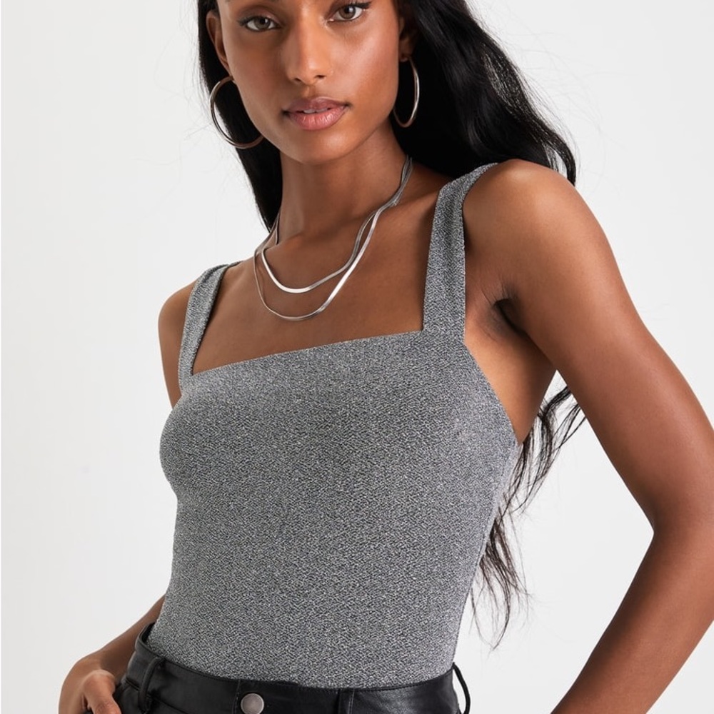 Symbolize Silver Textured Lurex Sleeveless Bodysuit